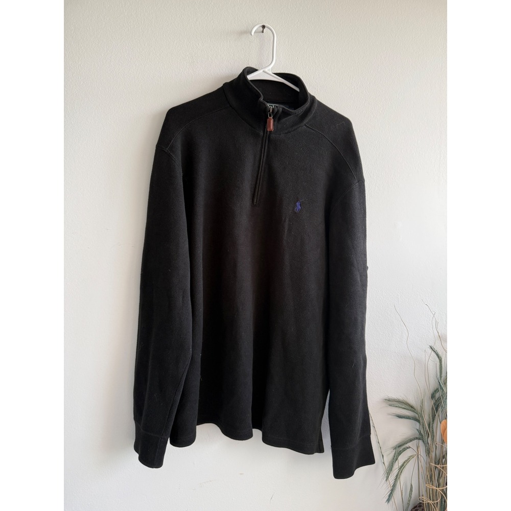 Polo Ralph Lauren Mens Black 100% Cotton Quarter Zip Pullover Sweater Large